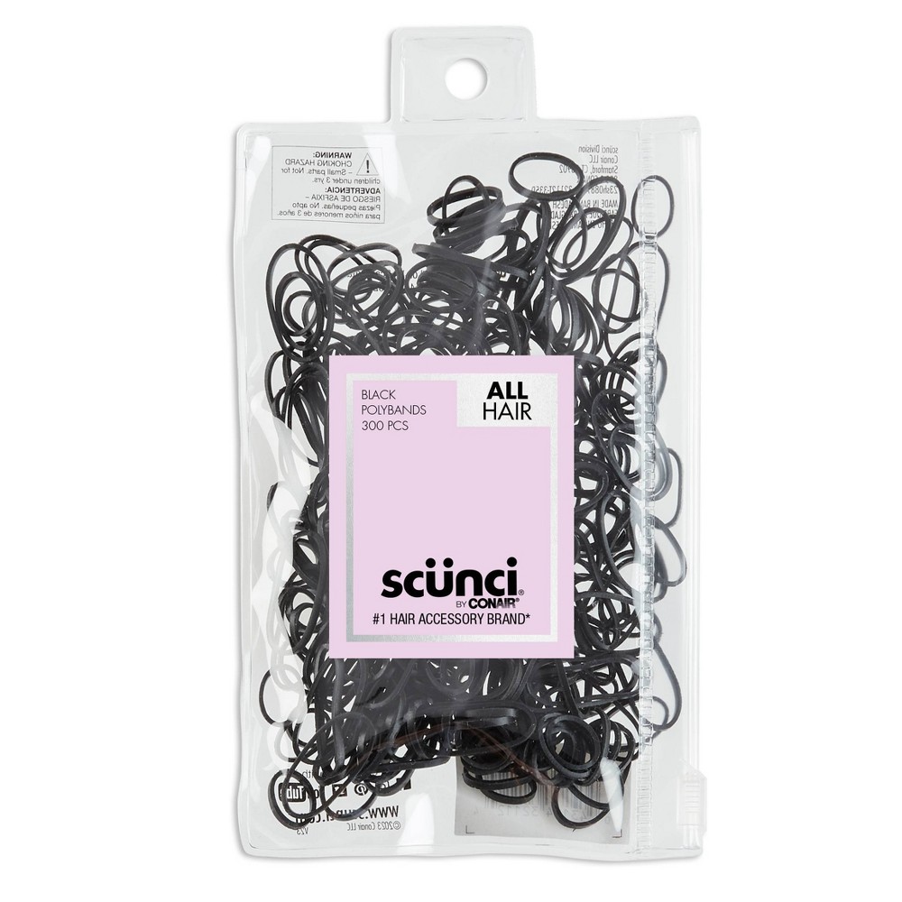 Photos - Hair Styling Product scünci Mixed Size Polyband Elastic Hair Ties - Black - 300pcs