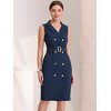Allegra K Women's Sleeveless V Neck Notched Lapel Double Breasted Belted Work Office Dress - 2 of 4
