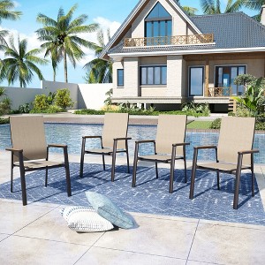 Captiva Designs Outdoor Dining Aluminum Chairs with Quick-dry Textilene & Wood-like Armrests - 1 of 4