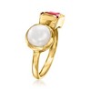 Ross-Simons 8-8.5mm Cultured Pearl and 1.50 Carat Pink Quartz Toi Et Moi Ring in 18kt Gold Over Sterling - 3 of 4