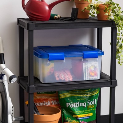 19 Quart Clear Plastic Stackable Storage Bins with Blue Lids