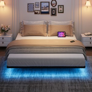 Floating Bed Frame, King Size Bed Frame with Led Lights, Charging Station, Metal Platform Bed Frame King, No Noise, No Box Spring Needed - 1 of 4