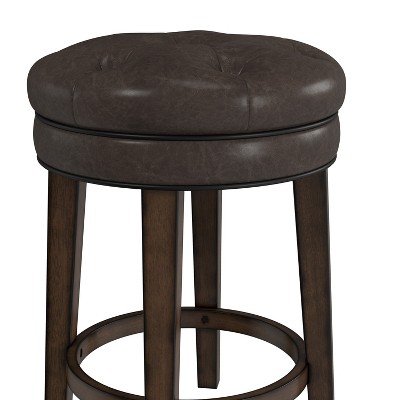 Classic Charcoal Gray Button-Tufted Leather Swivel Counter Stool