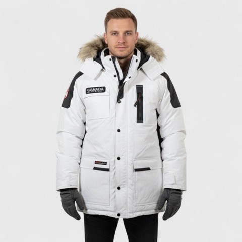 Canada Weather Gear Men’s Heavyweight Arctic Parka with Faux Fur Hood|Insulated Water-Resistant Winter Jacket - White - Medium