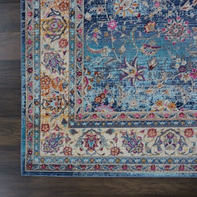 Elegant Vintage Kashan Blue Synthetic 2' x 4' Area Rug