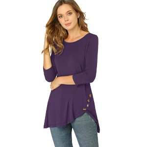 Allegra K Women's 3/4 Sleeve Round Neck Button Decor Casual Stretchy Tunic Tops - 1 of 4