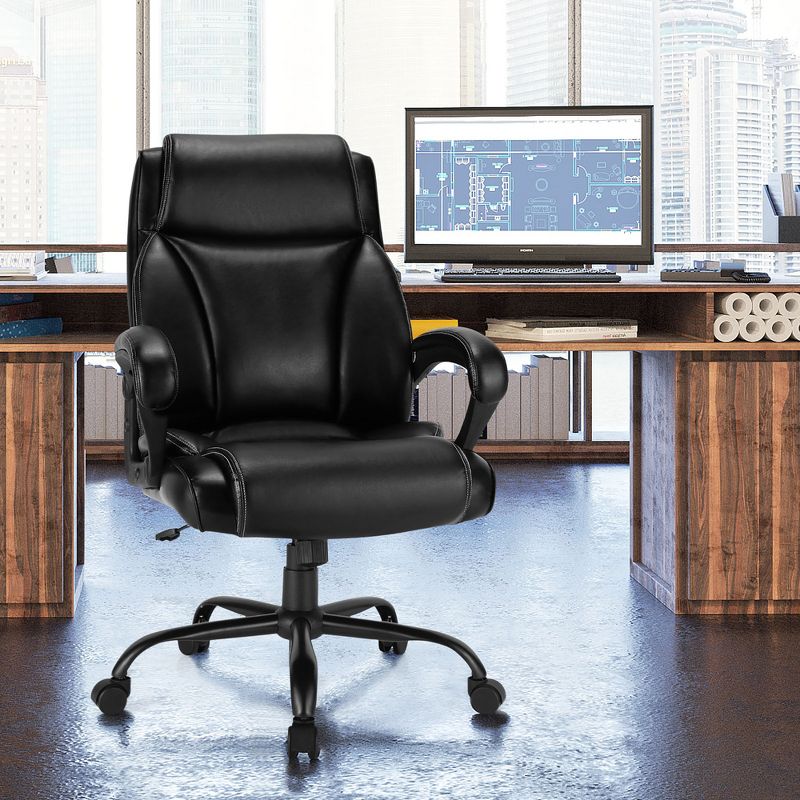 Costway 400 LBS Big & Tall Leather Office Chair Adjustable High Back Task Chair, 2 of 11