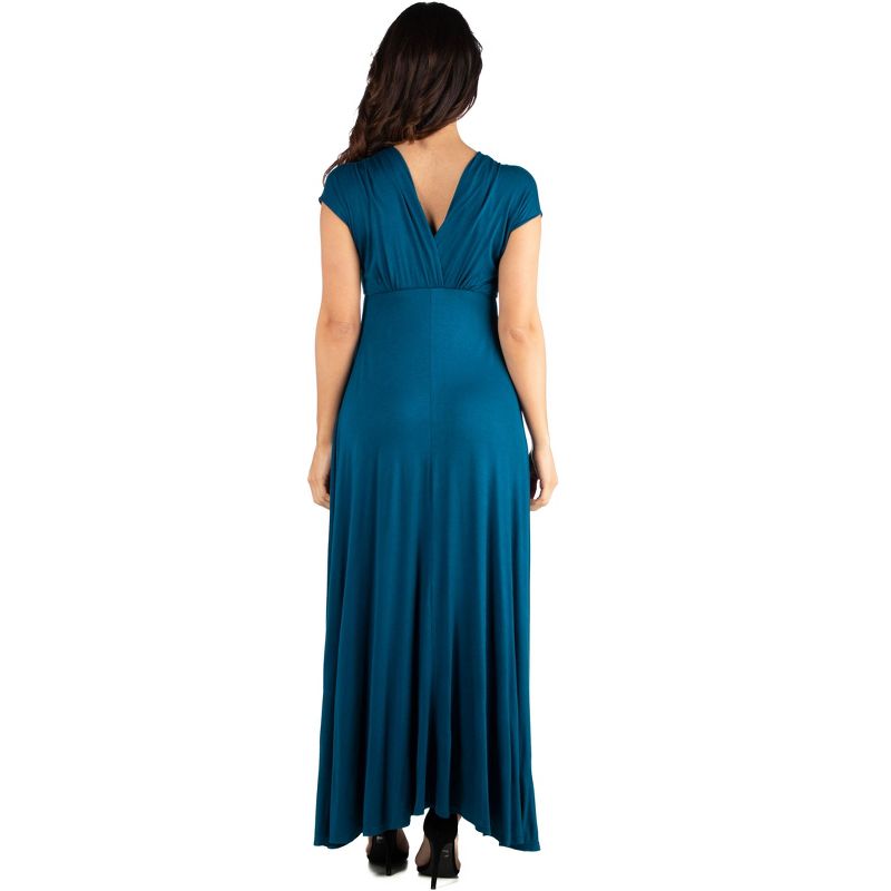 24seven Comfort Apparel Womens Cap Sleeve V Neck Maxi Dress, 4 of 6