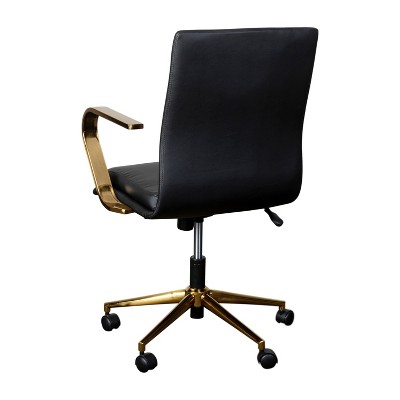 Mid-Back Executive Swivel Office Chair in Brushed Gold and Black Leather