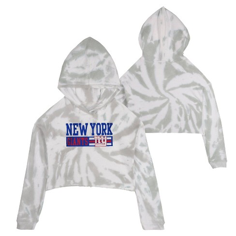 Nfl New York Giants Girls' Gray Tie-dye Crop Hooded Sweatshirt