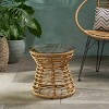 15.5'' Small Round Brown Rattan Side Table with Tempered Glass Top,Boho Outdoor Woven End Table for Patio or Porch-The Pop Home - 2 of 4
