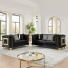 89" Velvet 3-Seater Luxury Sofa with Gold Stainless Steel Trims and Embroidered Texture, Mid Century Modern Victorian Tufted Couch - 3 of 4