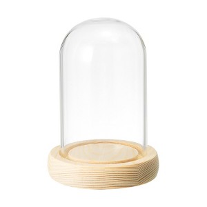 Unique Bargains Wooden Base Plants Home Decor Glass Bell Jar Display Case - 1 of 4