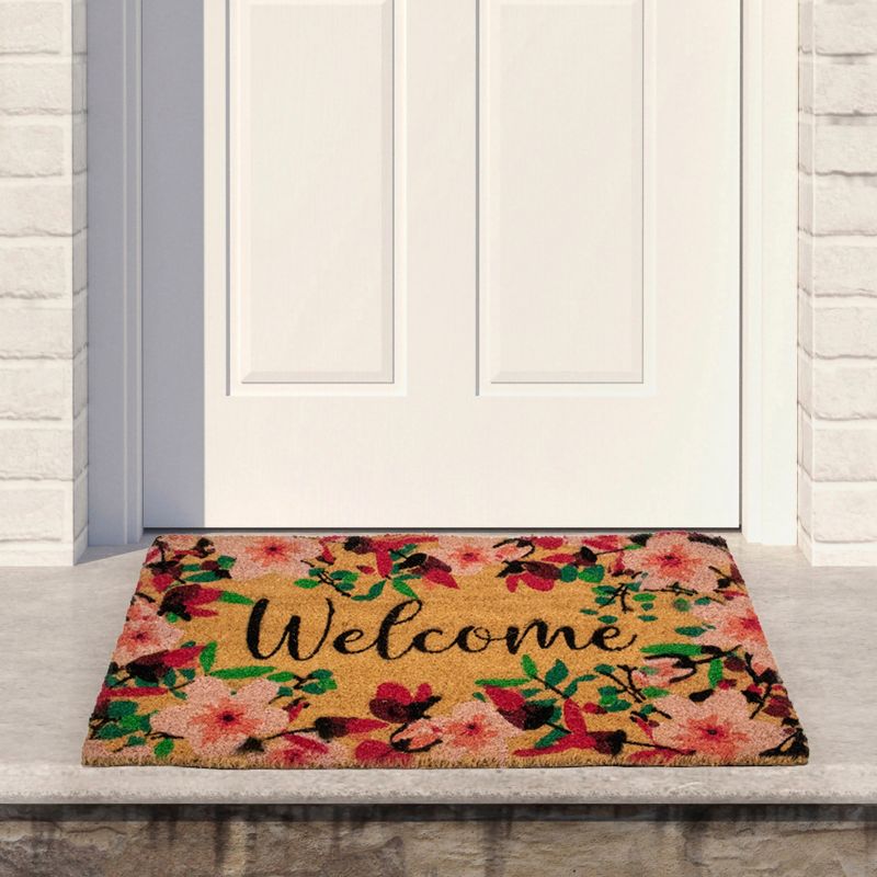 Northlight Natural Coir Blossoming Floral Outdoor Rectangular "Welcome" Doormat 18" x 30", 2 of 6