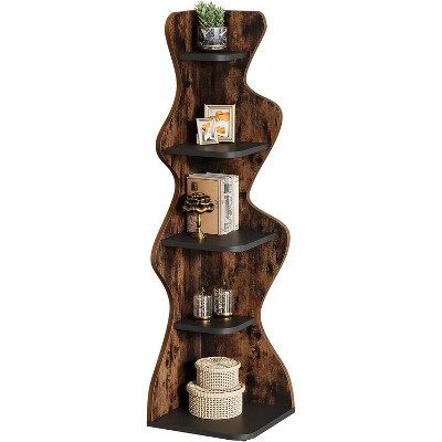 Tribesigns 5-Tier Corner Shelf, 69" Tall Wood Corner Bookshelf Square Display Rack, Freestanding Storage Bookcase Plant Stand for Small Spaces