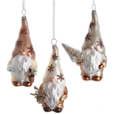 Kurt Adler Glass Ornaments for Christmas Tree, Rustic Glam Gnomes, Assorted (Pack of 3)