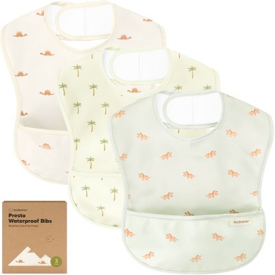 KeaBabies 3pk Presto Baby Bibs Waterproof with Food Catcher, Lightweight Toddler Bibs for Eating