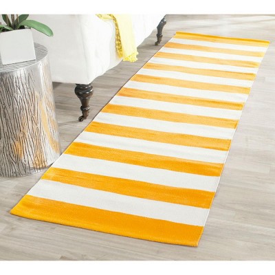 Yellow and Ivory Striped Cotton Runner Rug 2'3" x 6'