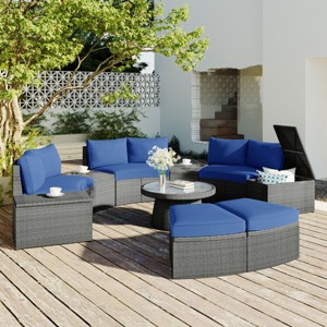 Outdoor Sofa Set, PE Wicker Sofa With Cushions, Sectional Sofa Set for Free Combination, Multifunctional Table and Stools-Coolbibila - 1 of 4