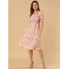 Allegra K Women's Cottagecore Floral Square Neck Puff Sleeves Summer Midi Smocked Dress - 2 of 4