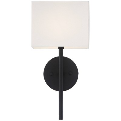 Modern Black Linen-Shade Wall Sconce 12" High Direct Wired