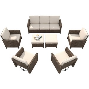 YARDSIGHT 7-Piece Outdoor Seating Set with 3-Seat Sofa, 2 Swivel Chairs, 2 Armchairs, and 2 Ottomans - 1 of 4