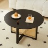 31.5" Round Solid Wood Coffee Table with PE Cane Base,Mid-Century Bohemian Accent Table for Living Room-Baofuwish - 2 of 4