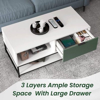 Watson White and Green Rectangular Wood Coffee Table with Storage