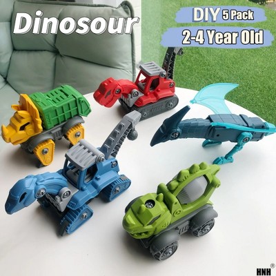 DOMETOUR 5 Pack Take Part Dinosaur Toys for Boys, Kids Toys STEM Educational Construction Building Toys with Electric Drill, Kids Birthday Gift