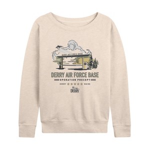 Women's IT: Welcome to Derry Welcome To Derry Air Force Lightweight French Terry Wide Neck Long Sleeve Graphic Shirt - Birch - 4X - 1 of 4