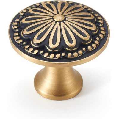 Attop Black and Brushed-Gold Cabinet-Knobs - 10 Pack Flower Brass Drawer Pulls for Dresser Cabinet Hardware
