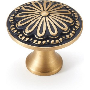Attop Black and Brushed-Gold Cabinet-Knobs - 10 Pack Flower Brass Drawer Pulls for Dresser Cabinet Hardware - 1 of 4