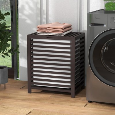 ALEXOUN 11.53 Gallons Bamboo Laundry Hamper with Removable Liner & Lid - Space-Saving for Bedroom, Laundry Room Organization,Apartments