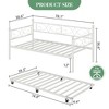 Twin Metal Daybed Frame w/Trundle Option - Floral Scroll Headboard, Steel Slats, No Box Spring Needed, 350Lb Capacity, Black/White/Gold - 3 of 4