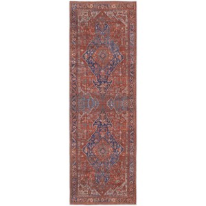 Rawlins Transitional Medallion Red/Tan/Blue Area Rug - 1 of 4