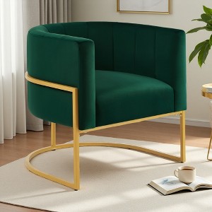 Velvet Accent Chair with Gold Frame and Curved Backrest - 1 of 4