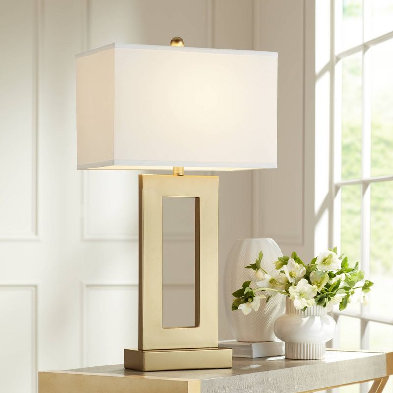 360 Lighting Marshall Modern Table Lamp 30" Tall Gold Open Base Oatmeal Rectangular Shade for Bedroom Living Room Bedside Nightstand Office House Home, 2 of 10