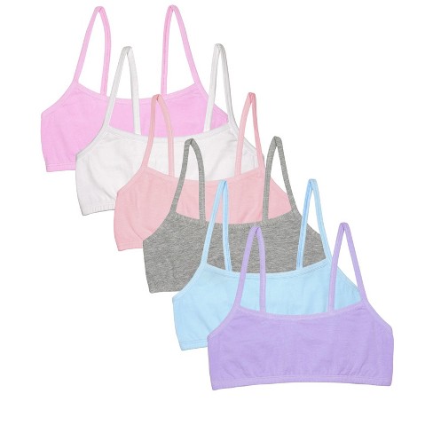 Fruit of the Loom Girls Spaghetti Strap Sports Bra 6 Pack  Hyacinth/Eyeshadow/Grey/White/Lilac/Blush 28