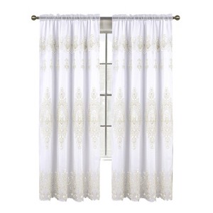 RT Designers Collection Daisy Embroidery Grommet Curtain Panel With Attached Valance 54" x 84" White - 1 of 4