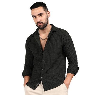 Campus Sutra Men Men's Midnight Black Embossed Graph Check Shirt