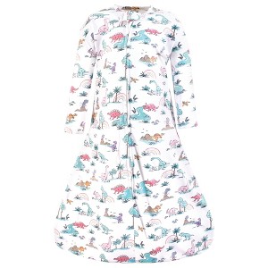 Hudson Baby Infant Girl Long Sleeve Cotton Jersey Sleeping Bag, Sack, Blanket, Pink Dinosaur Adventures - 1 of 2