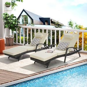 Okak Outdoor Wicker Chaise Lounge Reclining Chair with Cushion,Set of 2,Ergonomics Patio Long Chaise Poolside Chair for Deck,Garden&Pool - 1 of 4