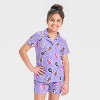Girls' Disney Princess Button-Up Pajama Set - Purple - 3 of 4
