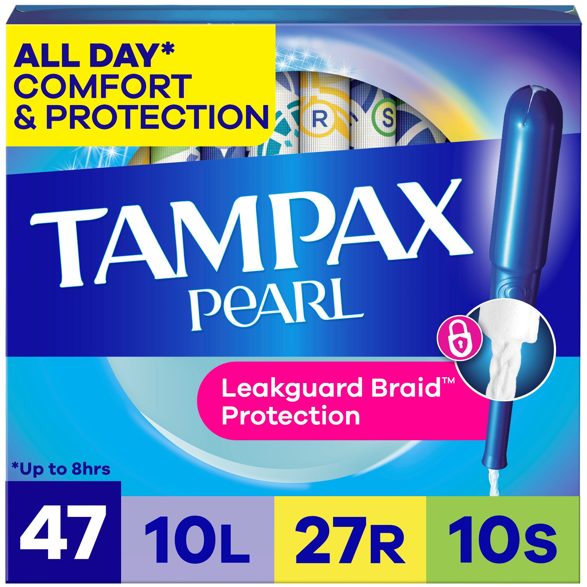 Tampax Pearl Tampons Trio Pack with Plastic Applicator and LeakGuard Braid - Light/Regular/Super Absorbency - Unscented