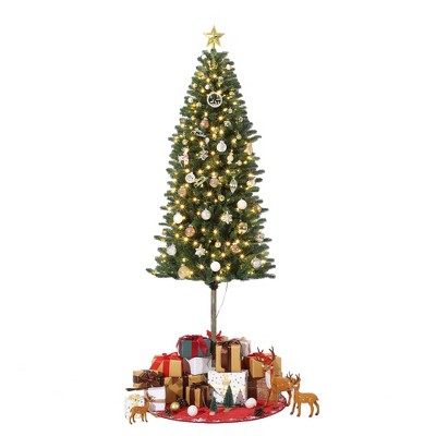 Christmas Tree, Slim Xmas Tree with LED Lights Prelit, 6 Ft Pencil Christmas Tree with Warm White Lights & Metal Stand, Xmas Decoration
