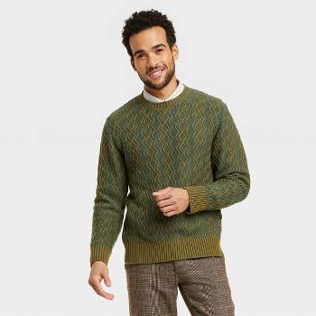 Houston White Adult Cable Pullover Sweater - Green