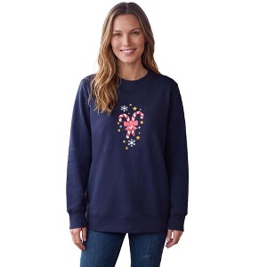Woman Within Fleece Holiday Sweatshirt - M, Navy Candy Canes : Target