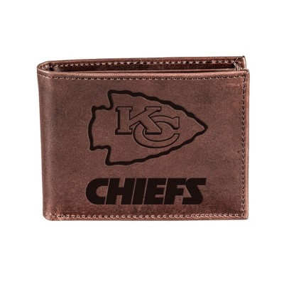 Evergreen NFL Kansas City Chiefs Brown Leather Bifold Wallet Officially Licensed with Gift Box
