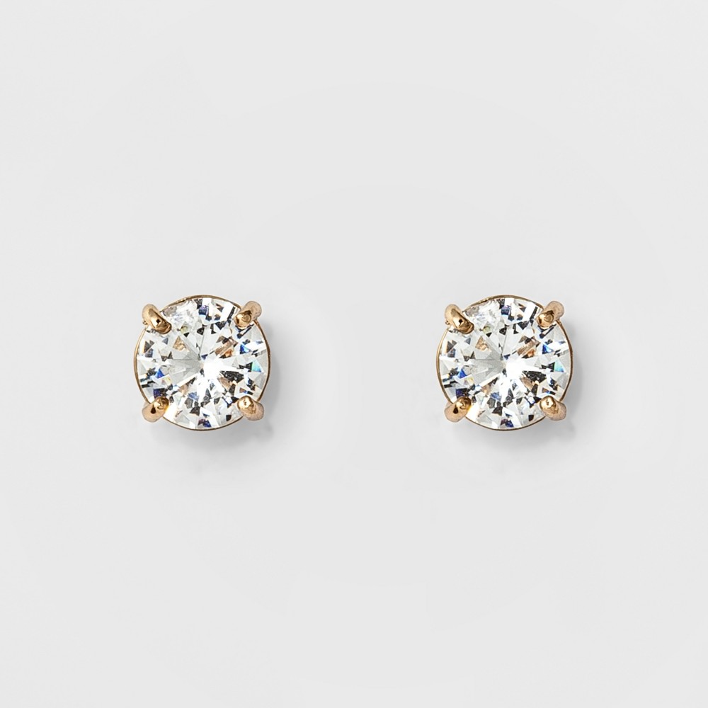 Photos - Earrings Women's Round Crystal Stud Earring - A New Day™ Gold