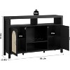 52.1" Rattan Buffet Cabinet with Storage, Boho Farmhouse Sideboard with Adjustable Shelves, Drawer, Doors, Kitchen Coffee Bar Cabinet, Black - 3 of 4